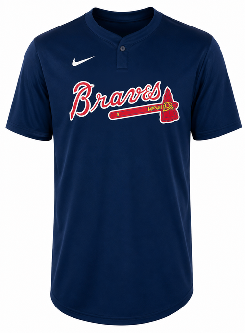 ATLANTA BRAVES NY83-44B-AW-J82 Y/SS 1-BUTTON HENLEY MIDNIGHT NAVY